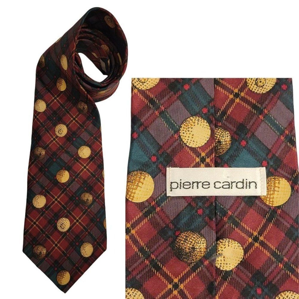 Pierre Cardin 100% Silk Golf Ball Mens Necktie Tie Red Green Christmas Designer